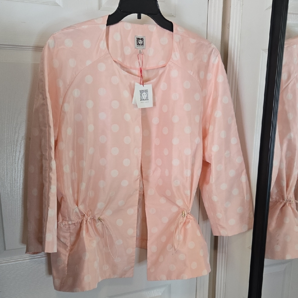 Anne Klein Pink Polka Dot Open Front Jacket
